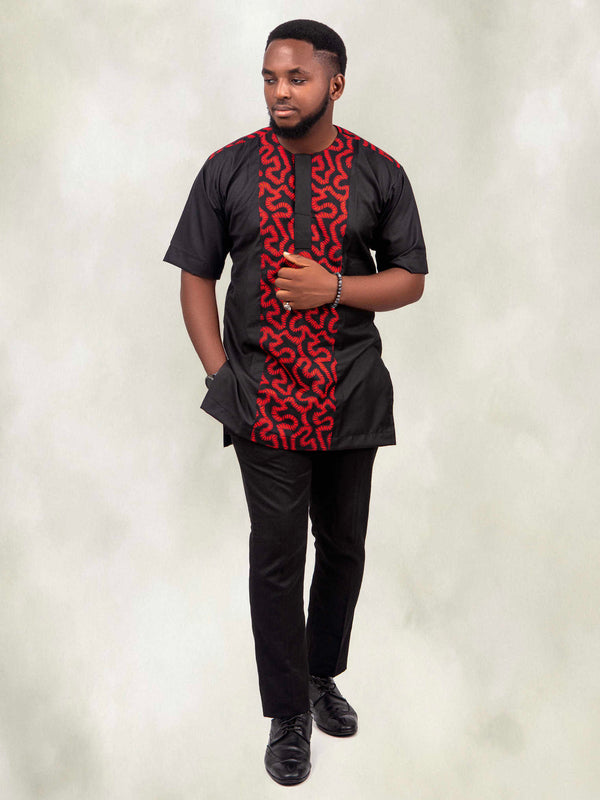 Black & Red Men Ankara Shirt