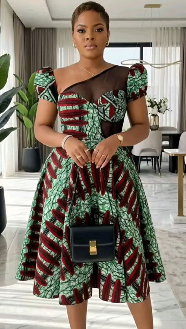 Women African Print Midi Dress