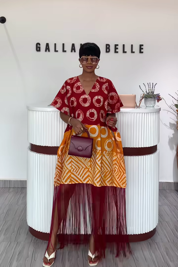 Women Adire Fringe kaftan Dress