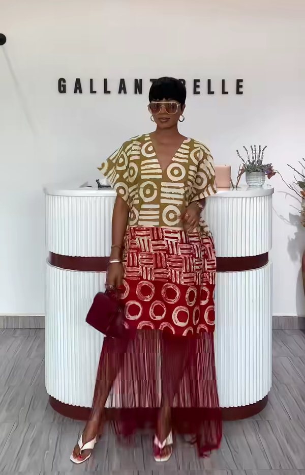 Women Adire Fringe kaftan Dress