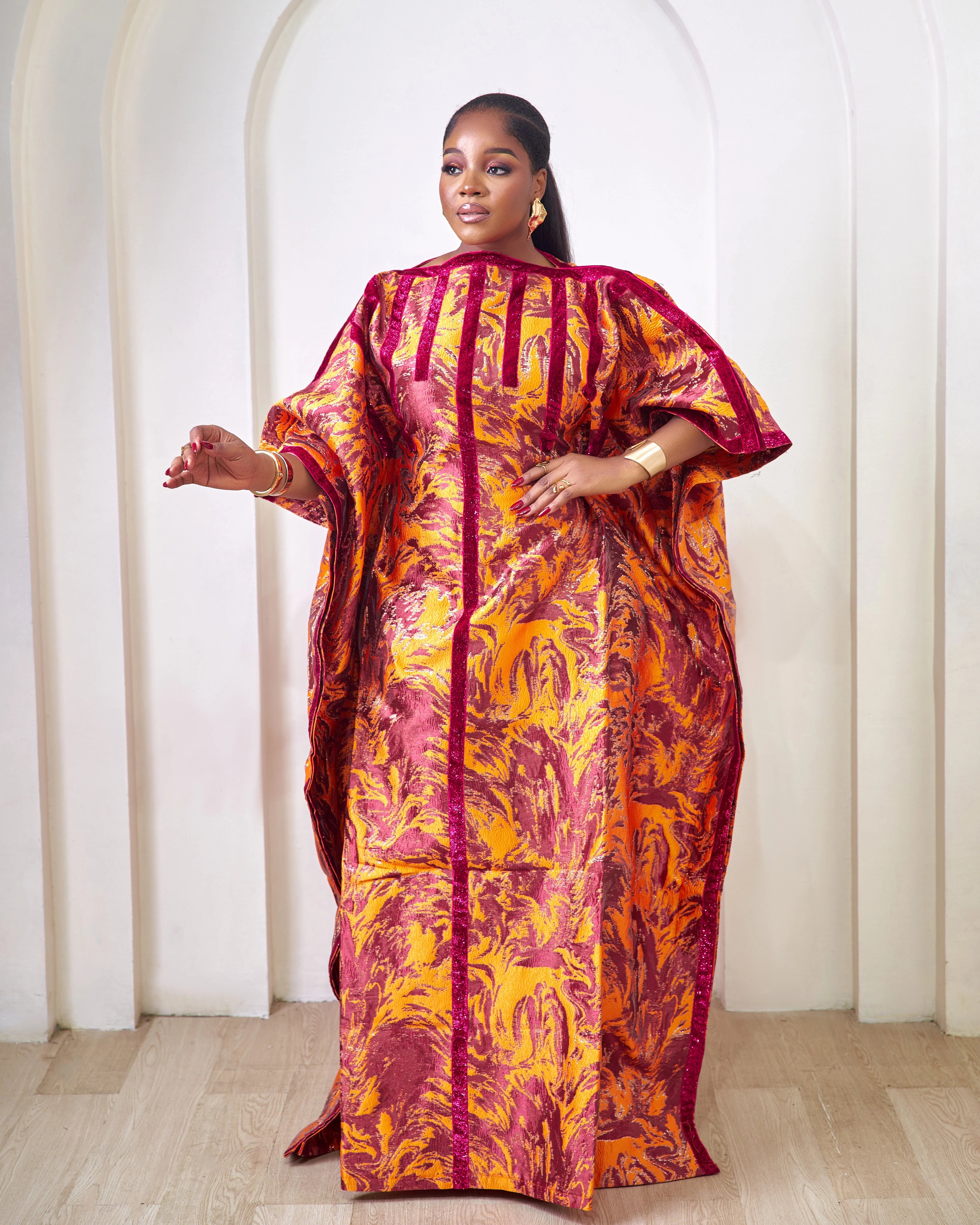 Women African Print Damask Bubu Dress - Red/Orange – TJ African Print ...
