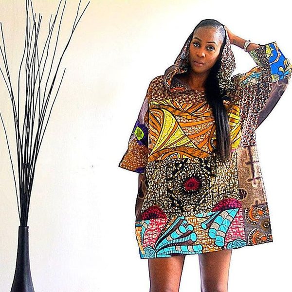 Africa Print short shirt with hoodie